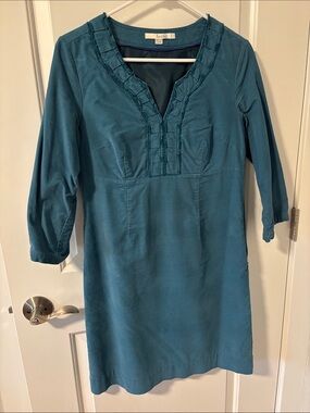 Teal Tunic Dress with Ruffle V-Neck